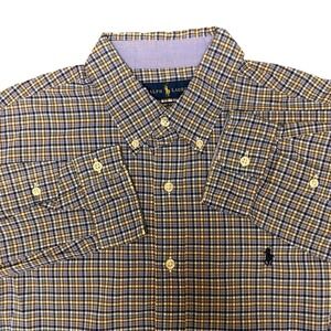 Ralph Lauren‎ Shirt L Blue Brown Plaid Classic Button Up Long Sleeve Mens
